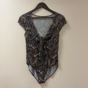 NWOT American Eagle Soft & Sexy Paisley Tie-Front Bodysuit Boho Indie Festival L